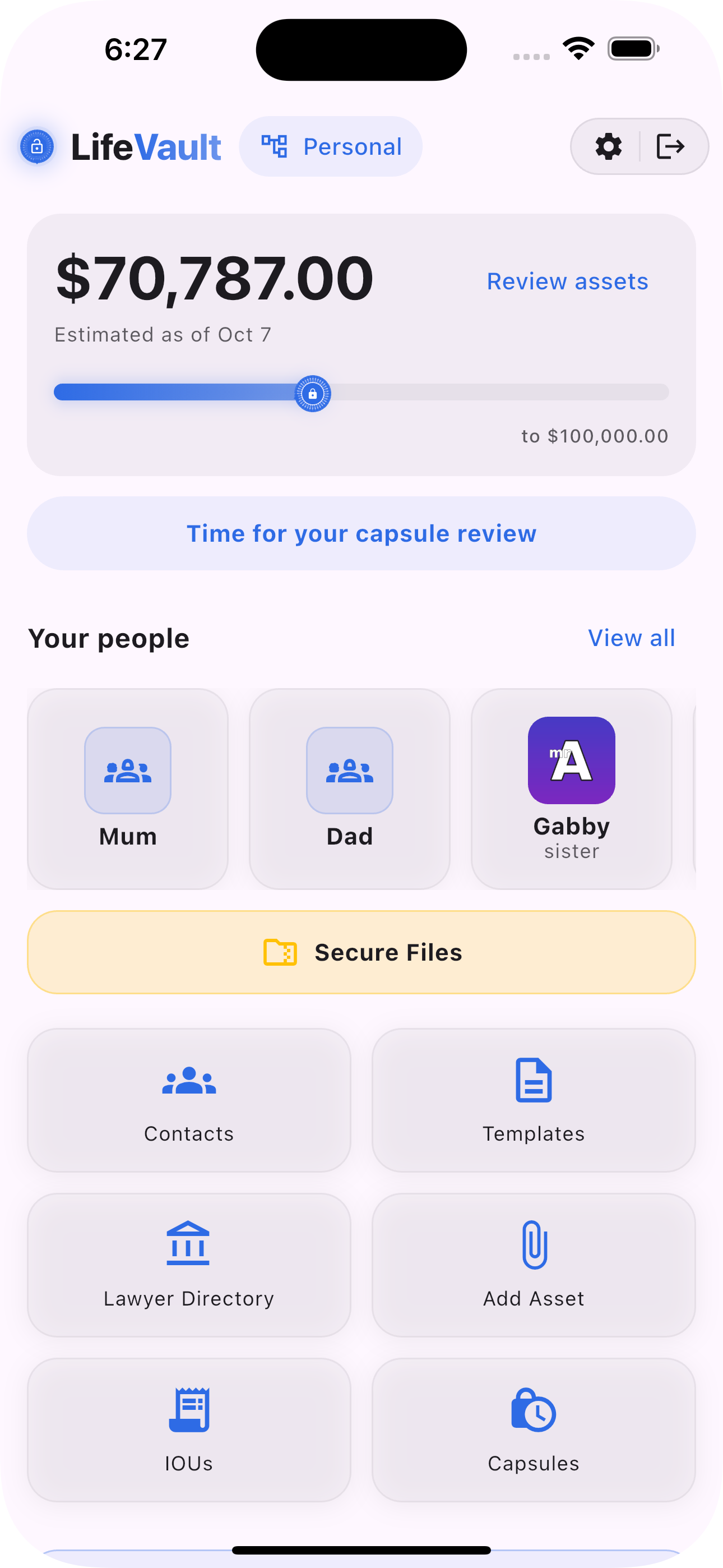 LifeVault dashboard preview